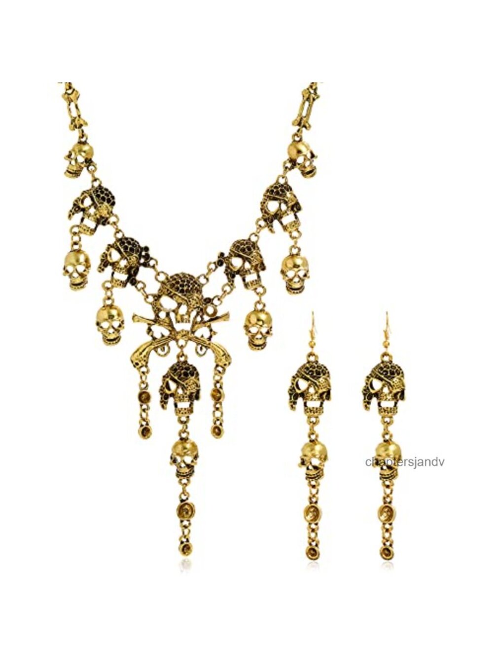 Skull Tassel Charm Necklace Earrings Set Halloween Punk Jewelry Women